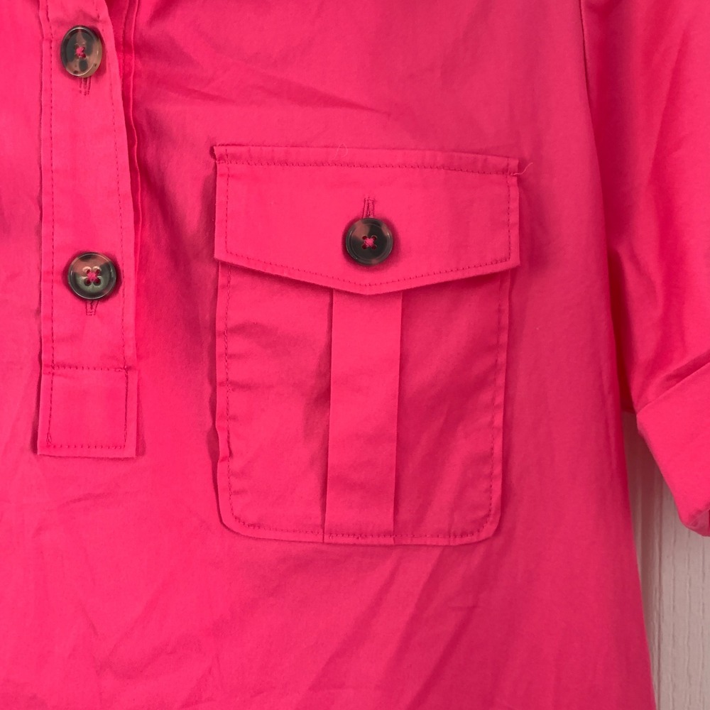 Chico's Pink Cotton Blend Tiered Midi Shirtdress Short Sleeve Size 1 M 8/10 - Picture 5 of 9